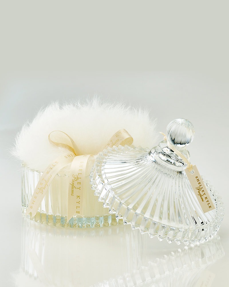 Shelley Kyle McClendon Body and Linen Powder Talc Free Gift Set with Large Puff and Crystal Dish