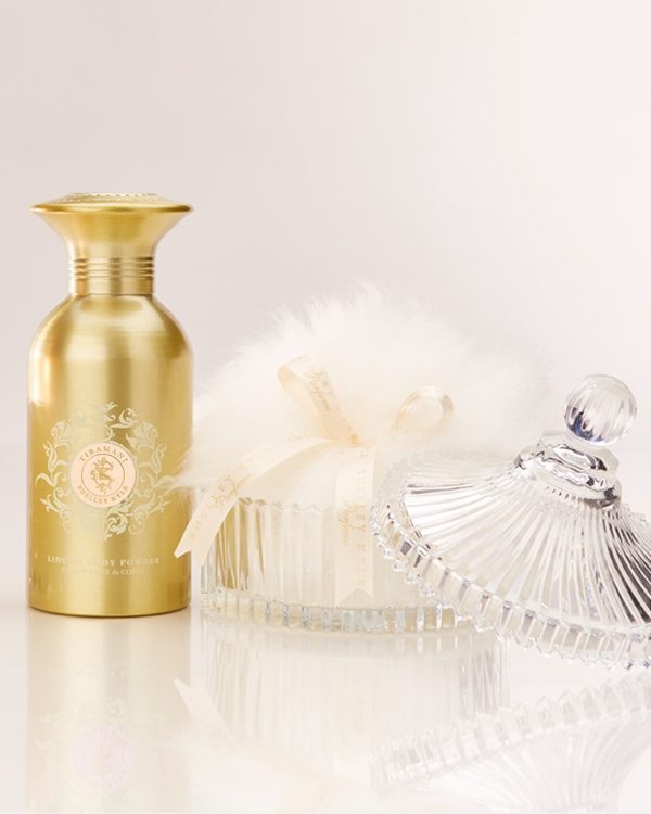Shelley Kyle Tiramani Body and Linen Powder Talc Free Gift Set with Large Puff and Crystal Dish